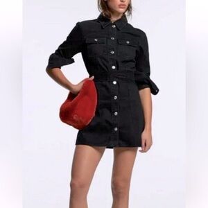 Zara Black Long Sleeve Denim Button Down Dress Jean size M